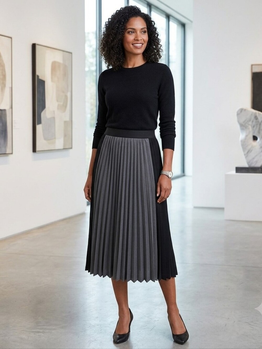 Premise Black and Gray A-Line Skirt Size M